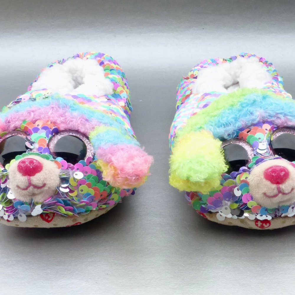 TY Fashion Girl Rainbow Sequined Soft Slippers 4-6